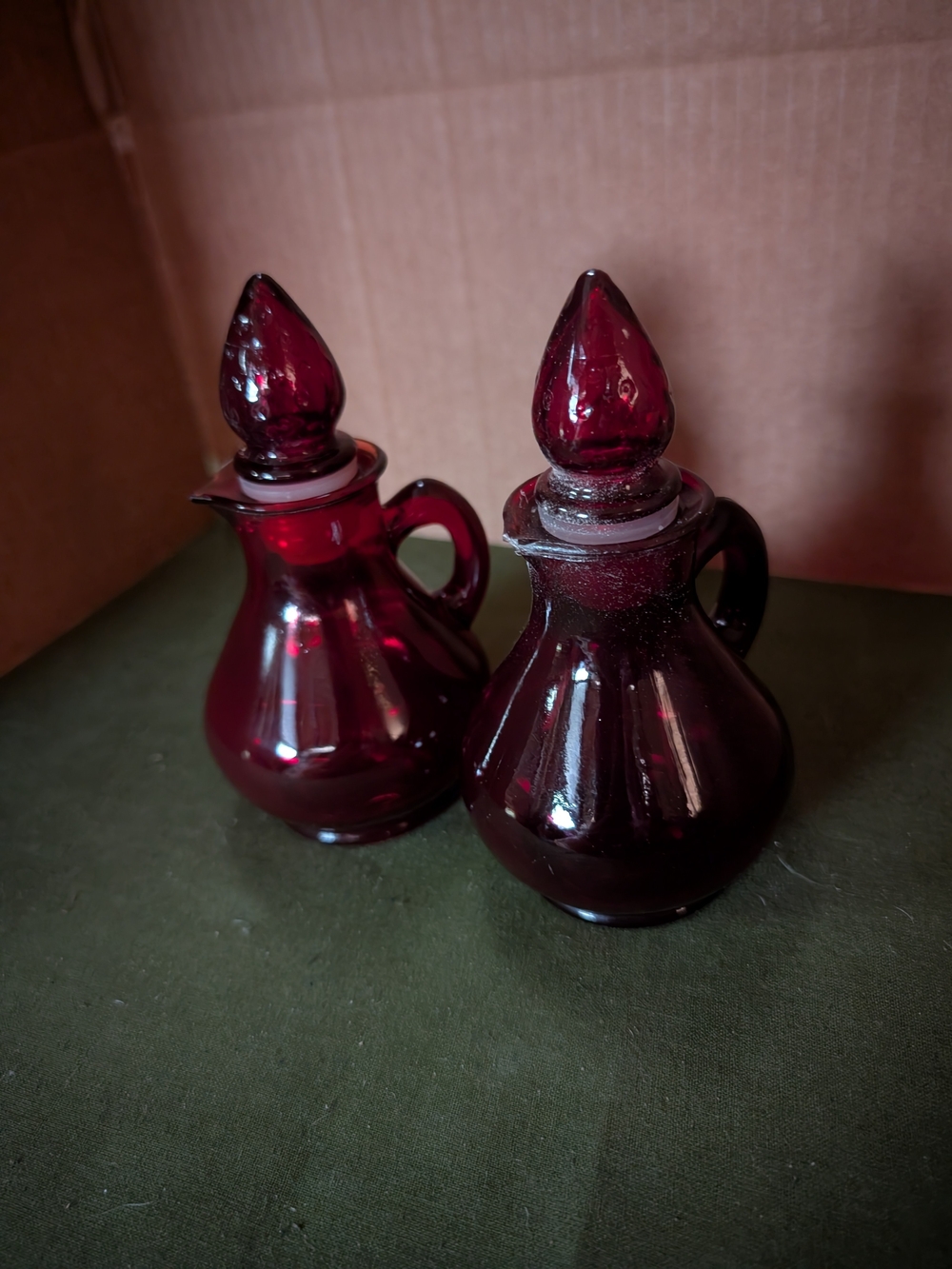 Avon Deep Ruby Red Glass Cruet Pair